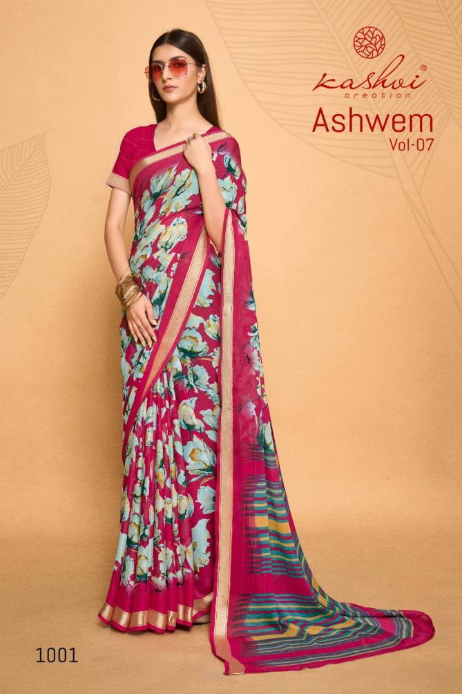 Ashwem Vol 7 By Kashvi Dull Moss Viscose Printed Daily Wear Sarees Wholesale Price In Surat
